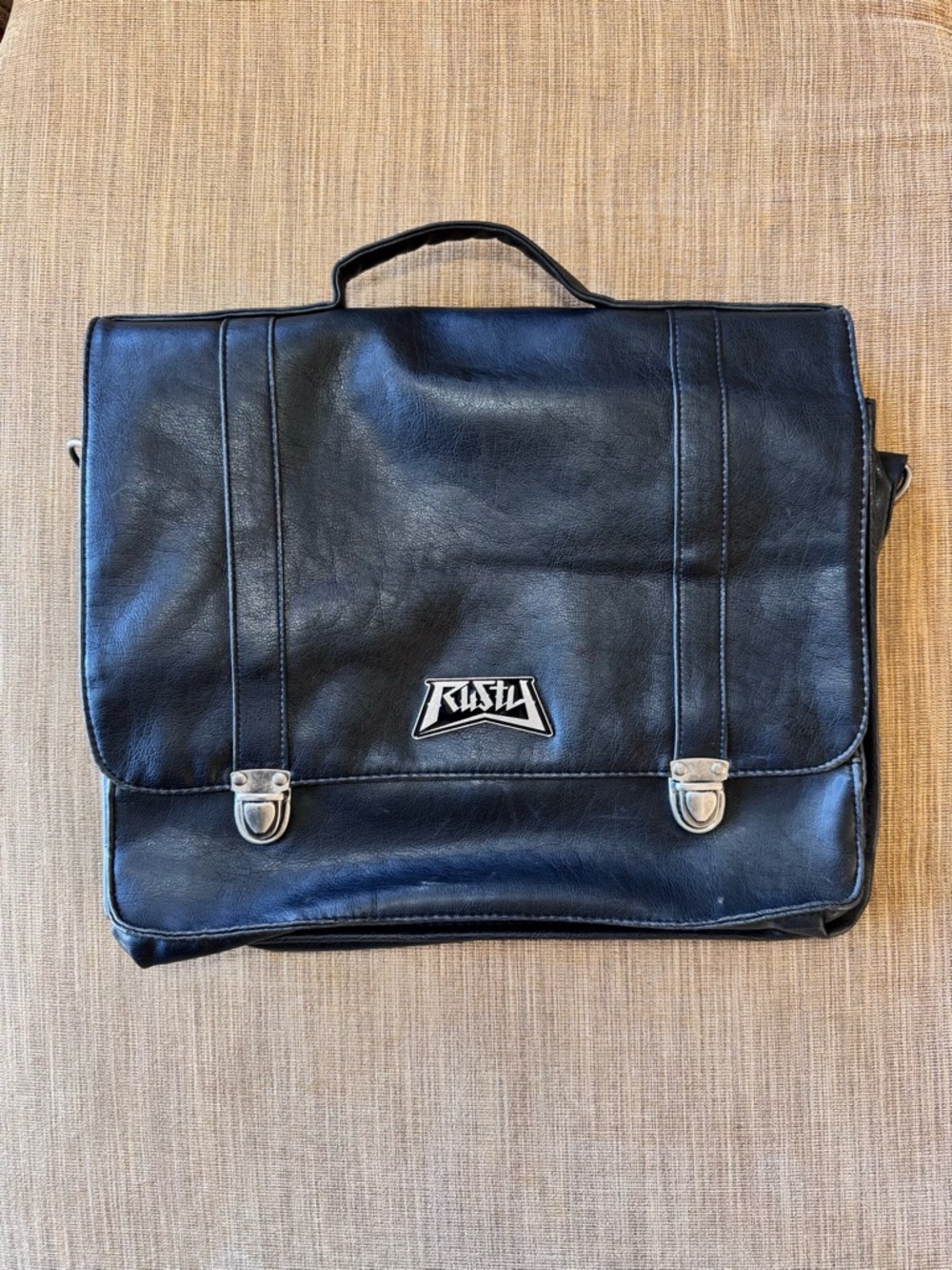 Vintage Rusty Black Leather Messenger Bag Briefcase